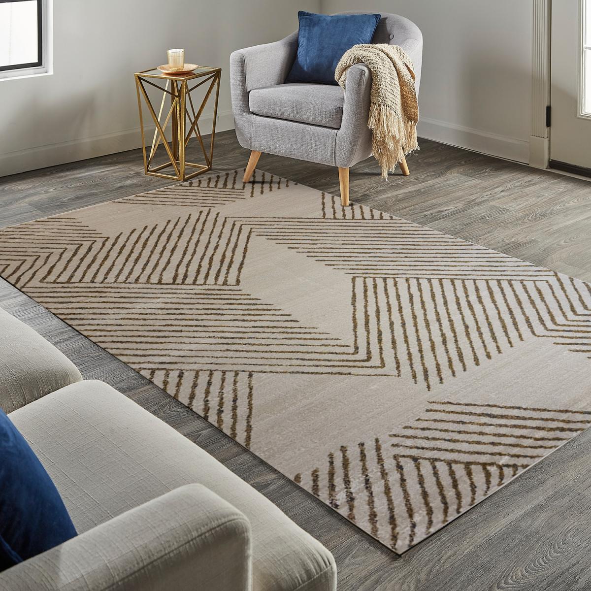 Ivory and Gold Shabby Chic Abstract Rug - Ivory and Gold / 120x170cm