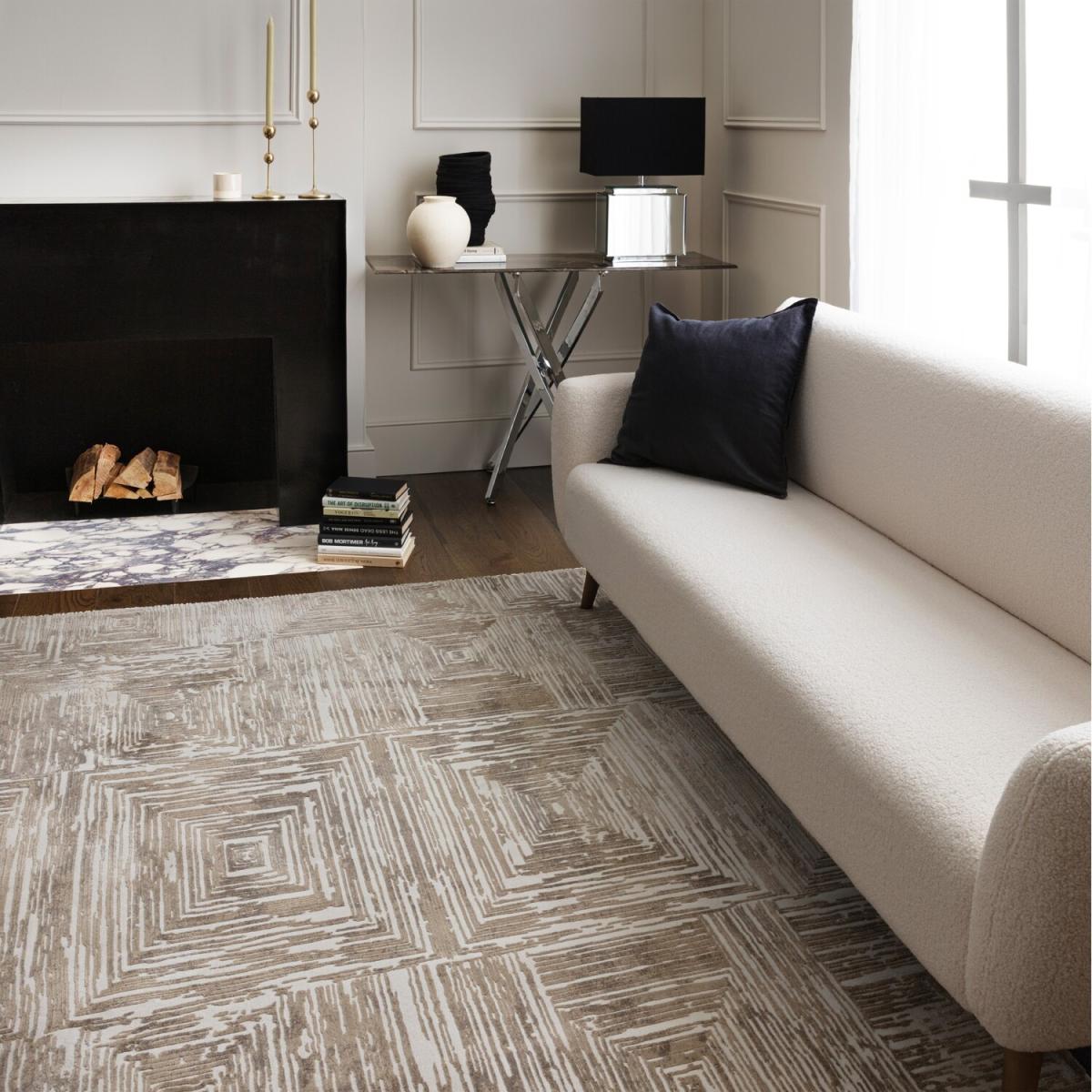 Iona Beige Textured Squares Pattern Rug - Beige / 170cm