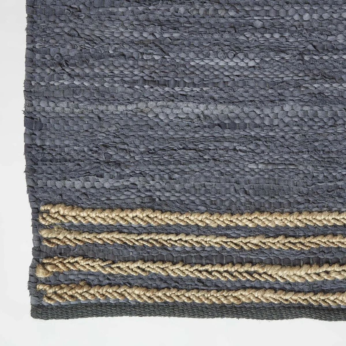 Grey Recycled Leather Handwoven Stripe Rug - Grey / 230cm – image 3
