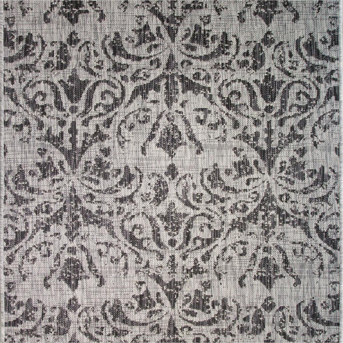 Dark Grey Vintage Floral Flatweave Indoor Outdoor Rug - Graphite / 170 x 120cm – image 5