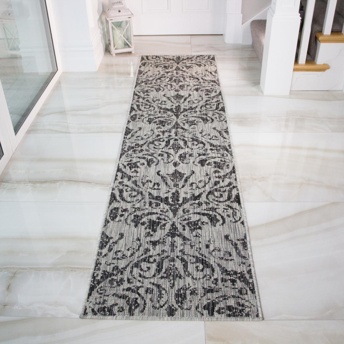 Dark Grey Vintage Floral Flatweave Indoor Outdoor Rug - Graphite / 170 x 120cm – image 6