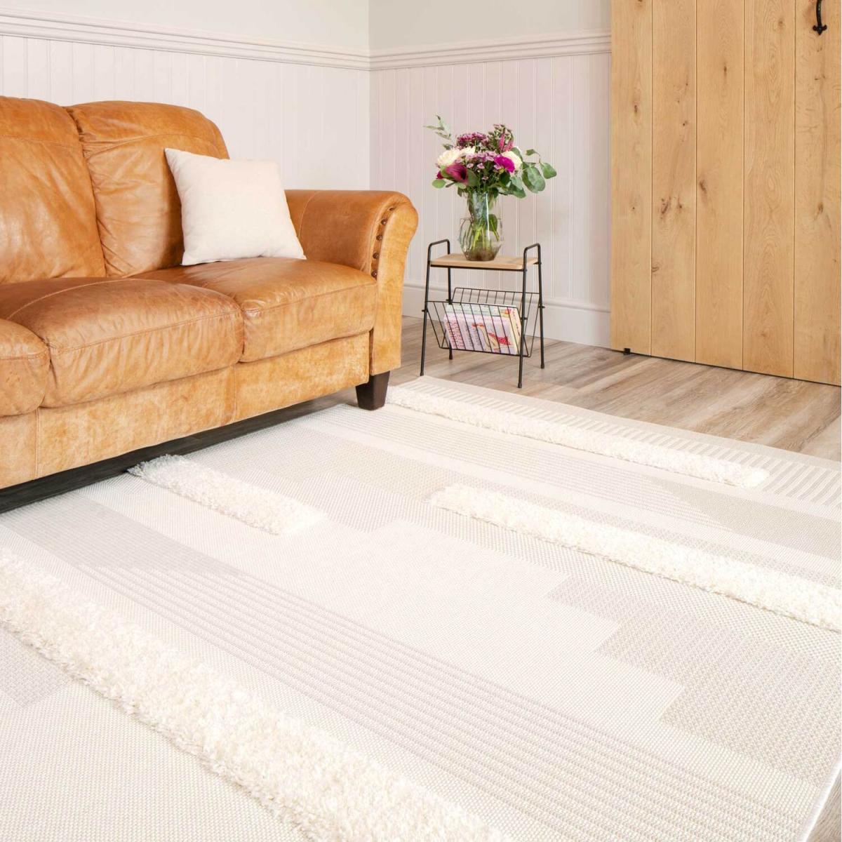 Natural Beige Stripe Textured Flatweave Indoor Outdoor Rug - Beige / 230 x 160cm – image 2