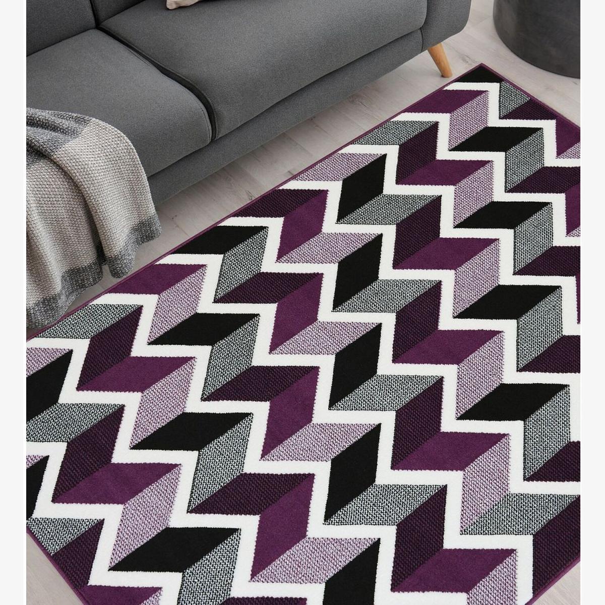 Purple Geometric Chevron Living Room Rug - Islay - Purple / 230cm