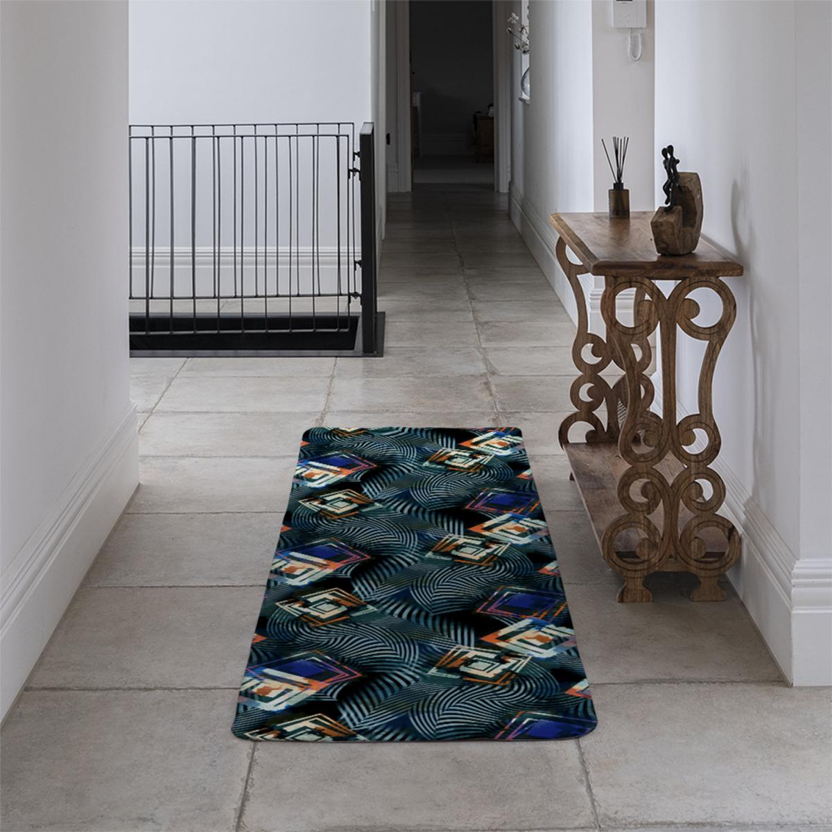 Geometric Shapes Patterns Runner Rug - Black – image 4