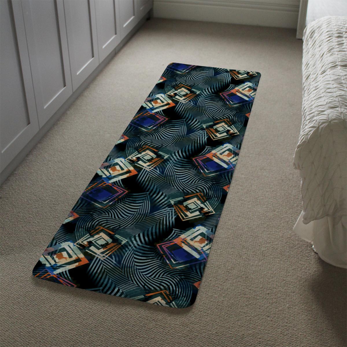 Geometric Shapes Patterns Runner Rug - Black – image 1