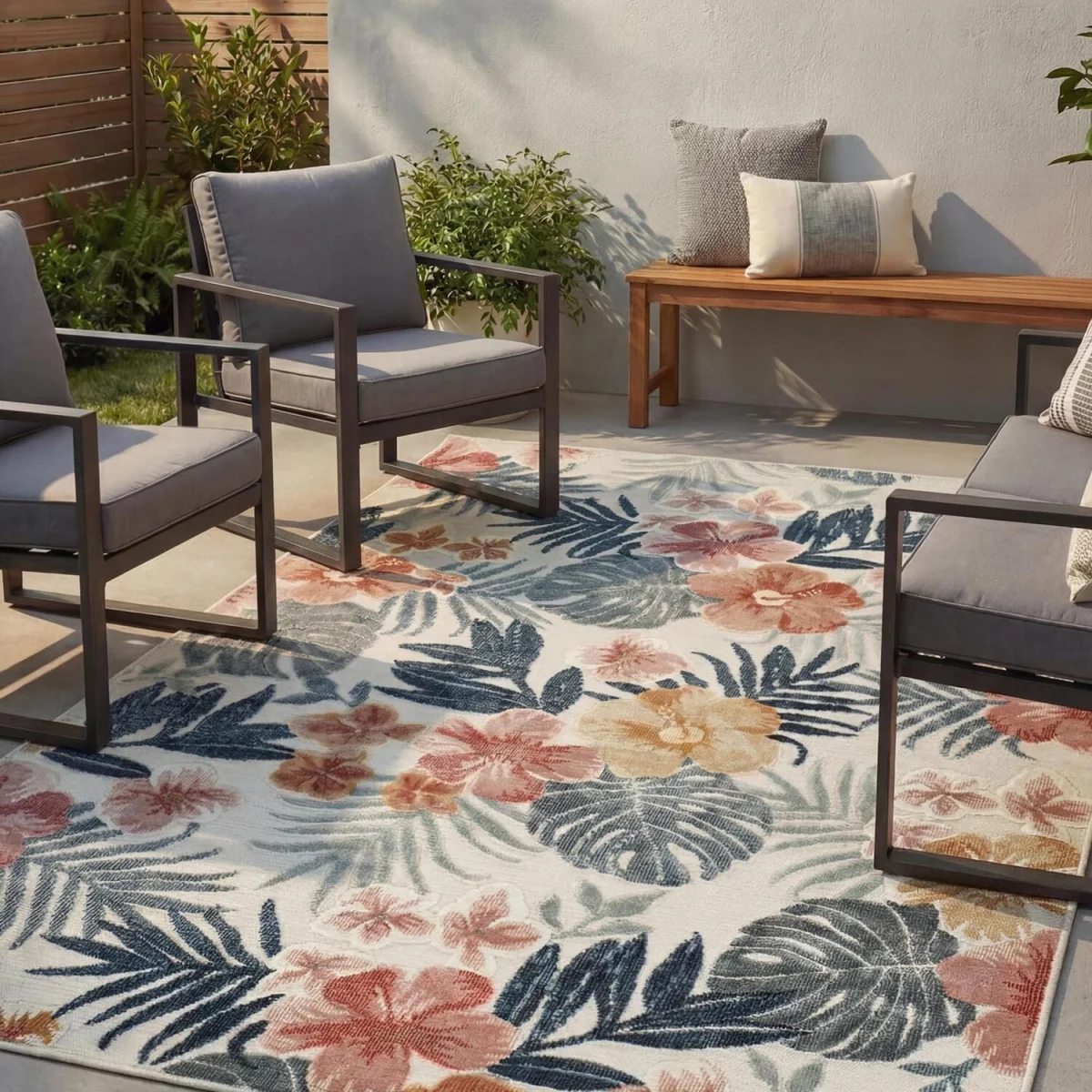 Gardenia Azalea Indoor Outdoor Low Pile Area Rug Floral Design - Cream / 230cm – image 6