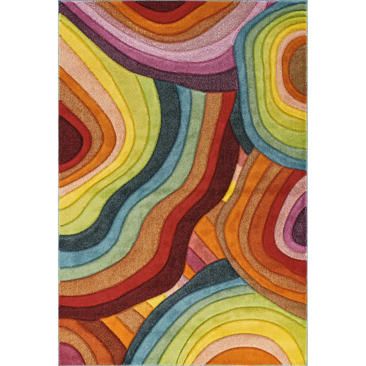 Rainbow Modern Carved Geometric Multi Colour Area Rug - Loop Design - Multi Colour / 170cm – image 2