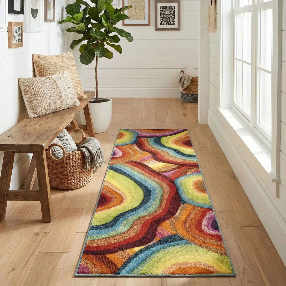 Rainbow Modern Carved Geometric Multi Colour Area Rug - Loop Design - Multi Colour / 170cm – image 3
