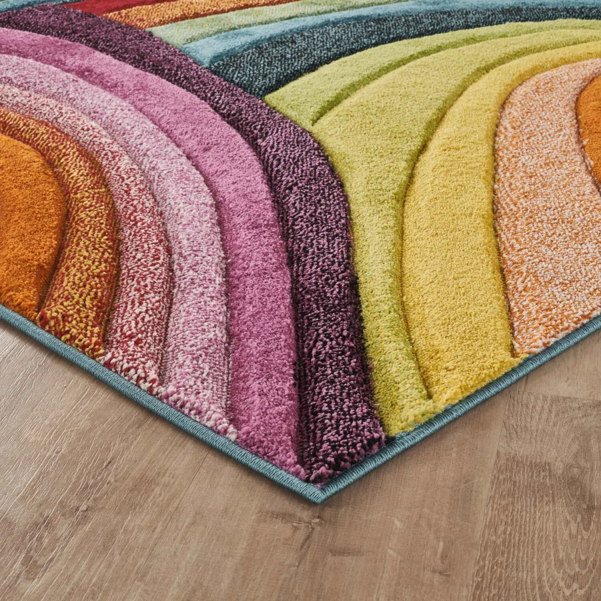 Rainbow Modern Carved Geometric Multi Colour Area Rug - Loop Design - Multi Colour / 170cm – image 4