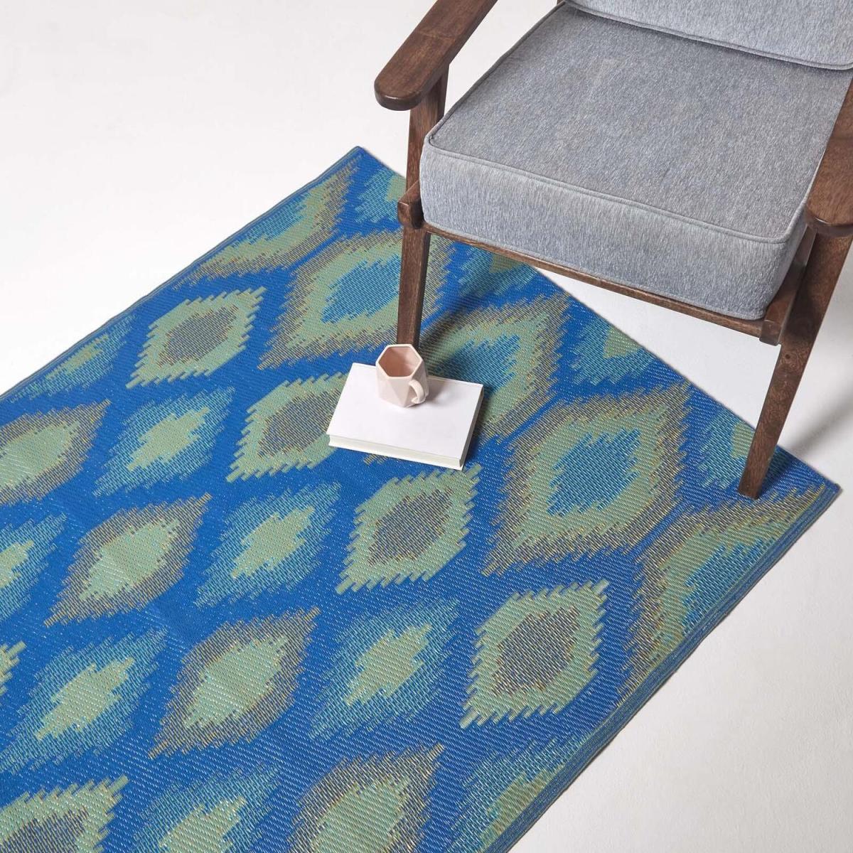 Homescapes Amber Ikat Green and Blue Outdoor Rug - Blue / 180cm – image 2