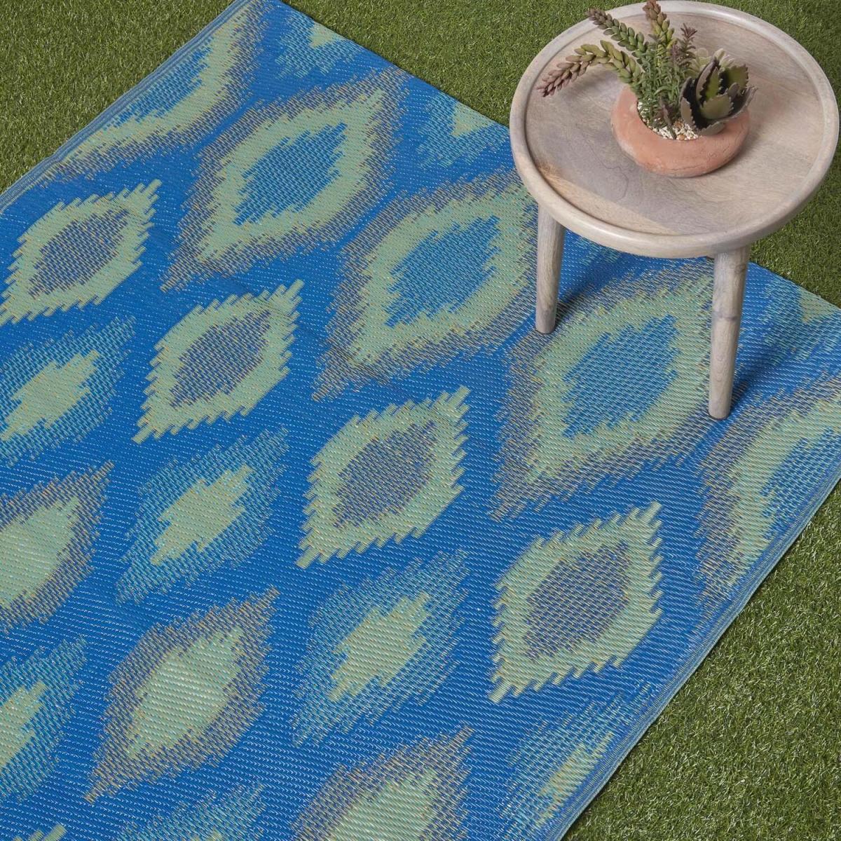 Homescapes Amber Ikat Green and Blue Outdoor Rug - Blue / 180cm – image 3