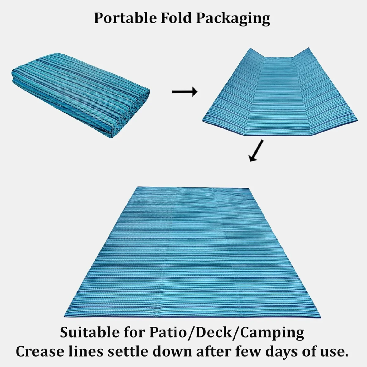 X-Large Blue Stripe Outdoor Camping Rug 270x360cm 9x12ft Reversible Waterproof Picnic Mat Garden - Blue – image 3