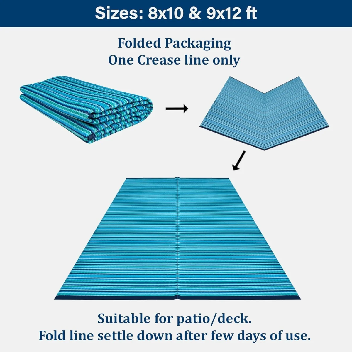 X-Large Blue Stripe Outdoor Camping Rug 270x360cm 9x12ft Reversible Waterproof Picnic Mat Garden - Blue – image 4