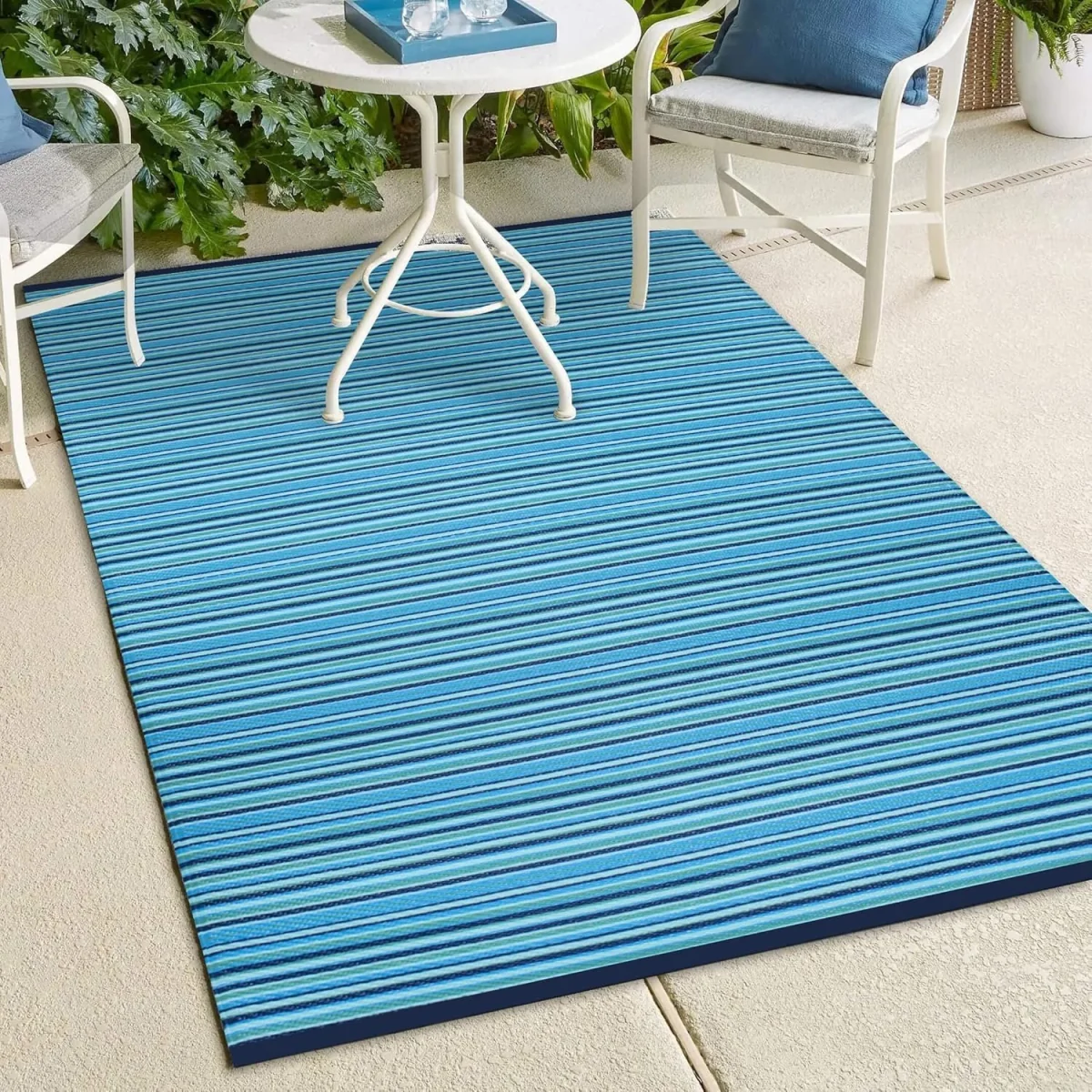 X-Large Blue Stripe Outdoor Camping Rug 270x360cm 9x12ft Reversible Waterproof Picnic Mat Garden - Blue – image 6