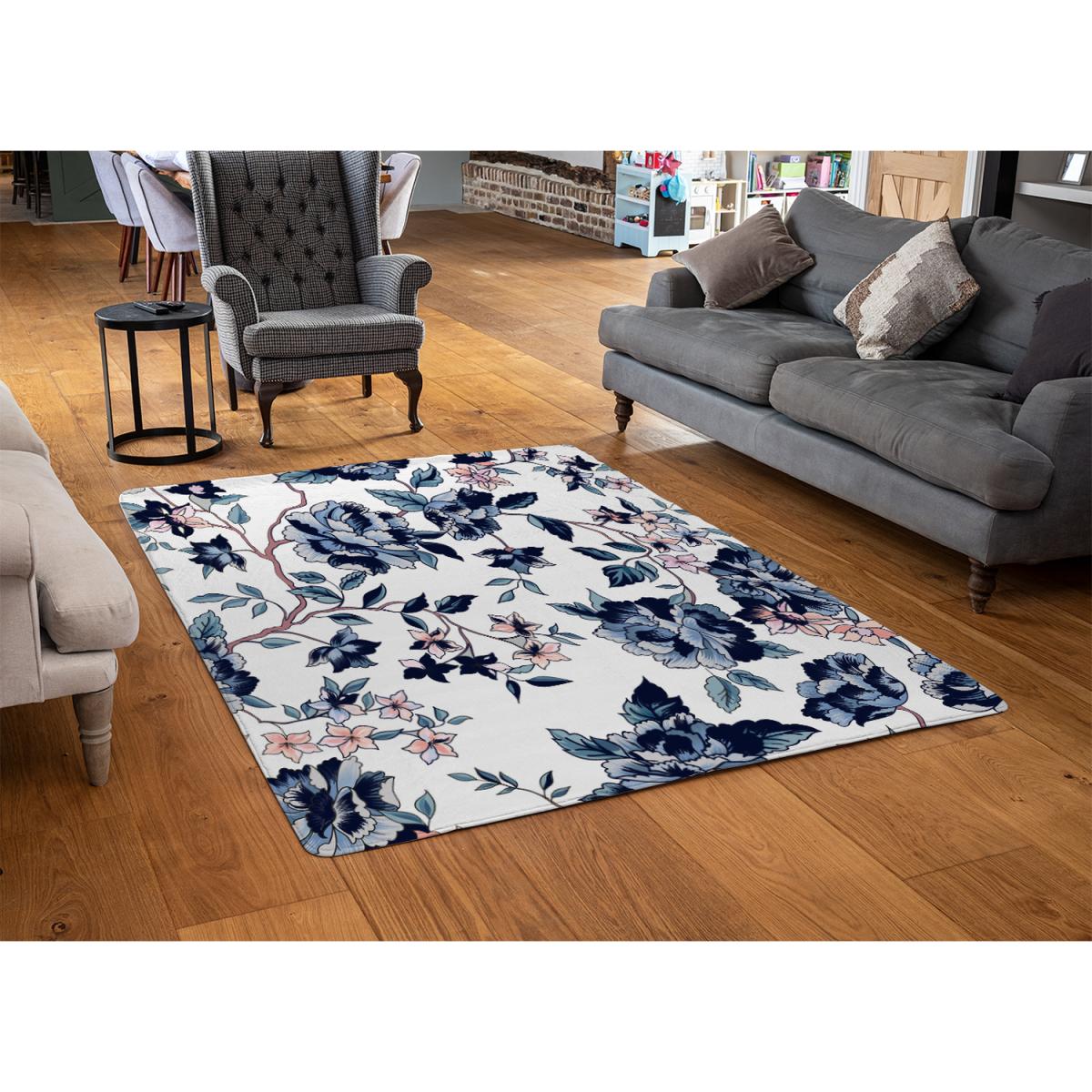Blue Flower Illustrations Rug - Blue / 110cm – image 3
