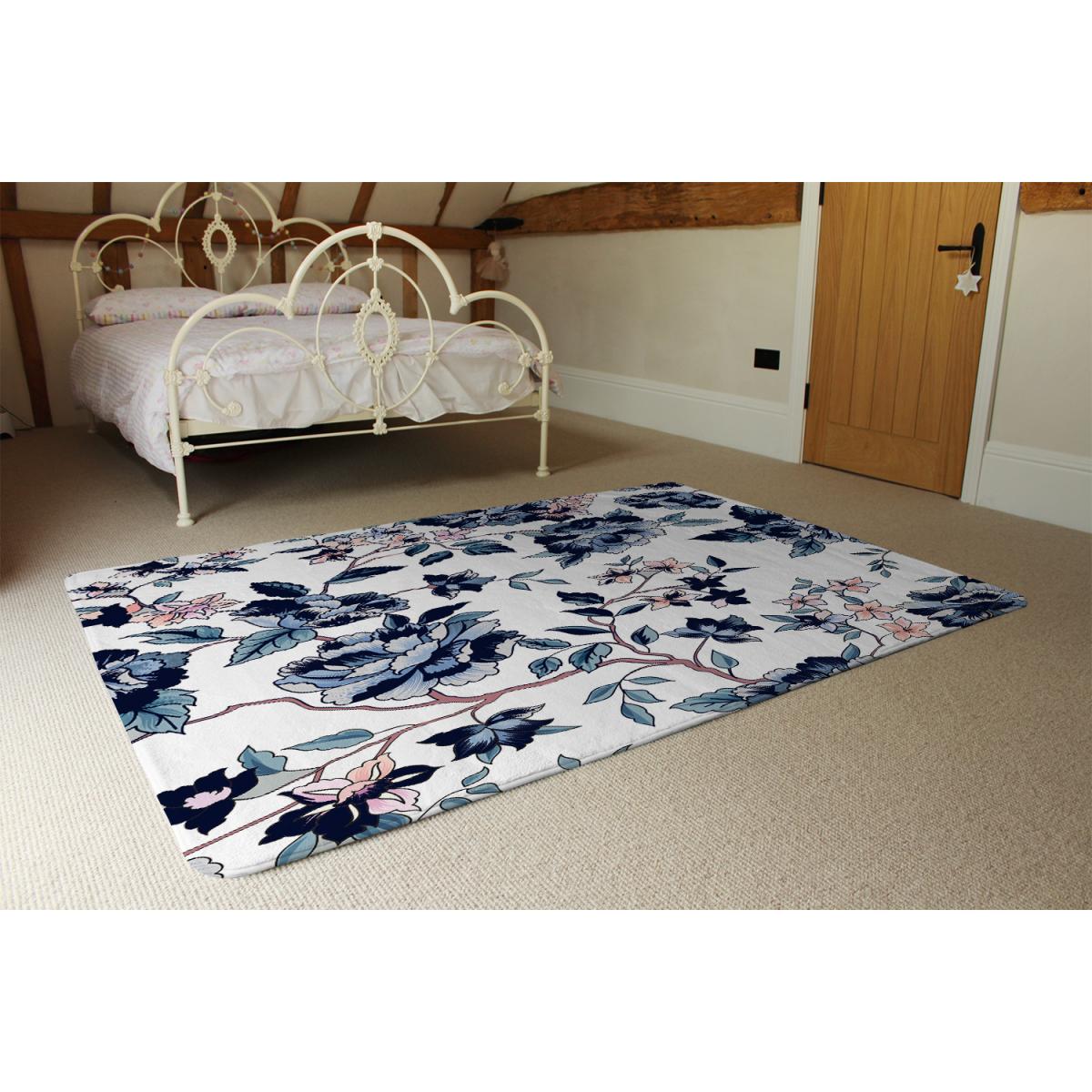 Blue Flower Illustrations Rug - Blue / 110cm – image 4