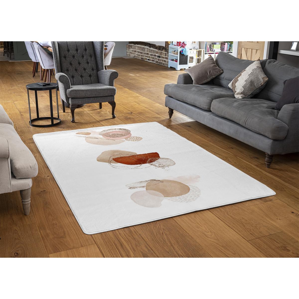 Ivory, Beige Watercolor Illustration And Gold Elements Designer Rug - White / 200cm – image 2