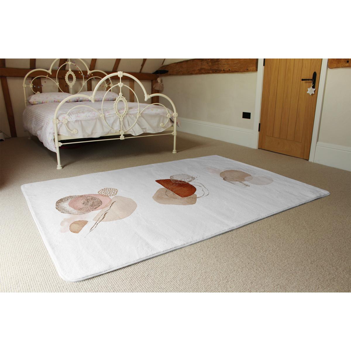 Ivory, Beige Watercolor Illustration And Gold Elements Designer Rug - White / 200cm – image 3