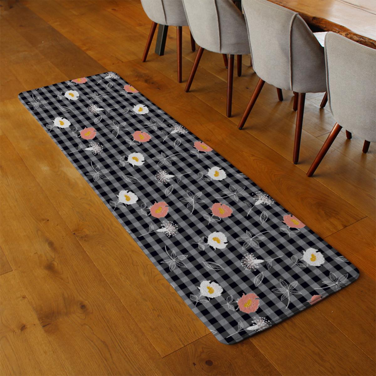 Blooming Hand Drawn Orange And White Flowers Runner Rug - Black – image 3