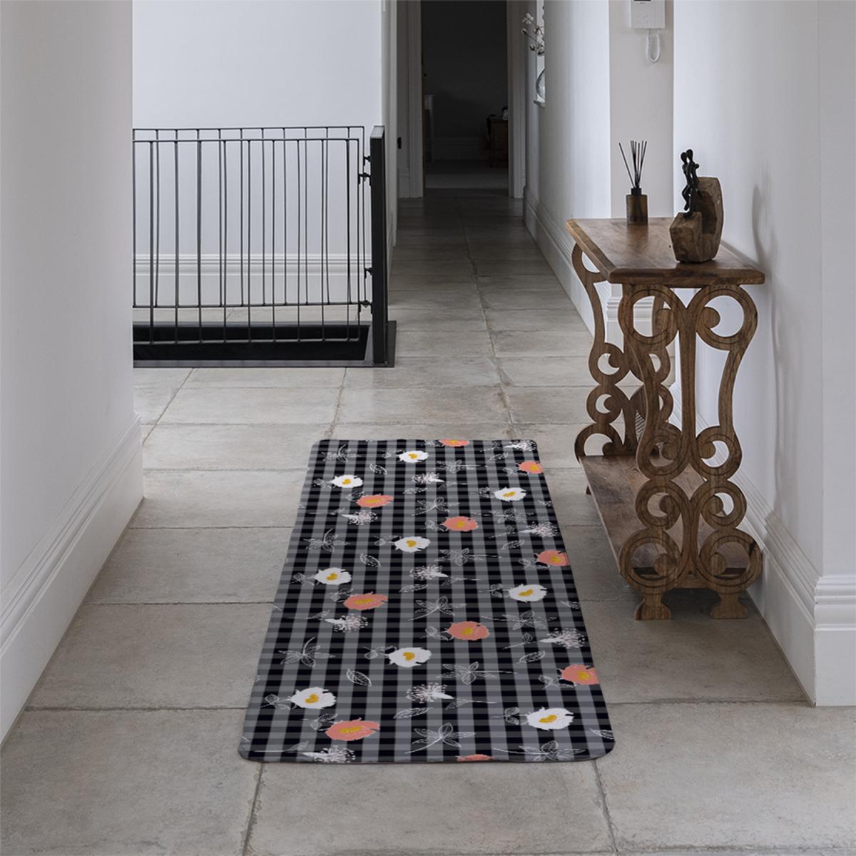 Blooming Hand Drawn Orange And White Flowers Runner Rug - Black – image 4