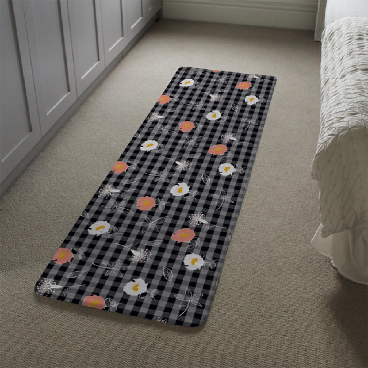 Blooming Hand Drawn Orange And White Flowers Runner Rug - Black – image 1