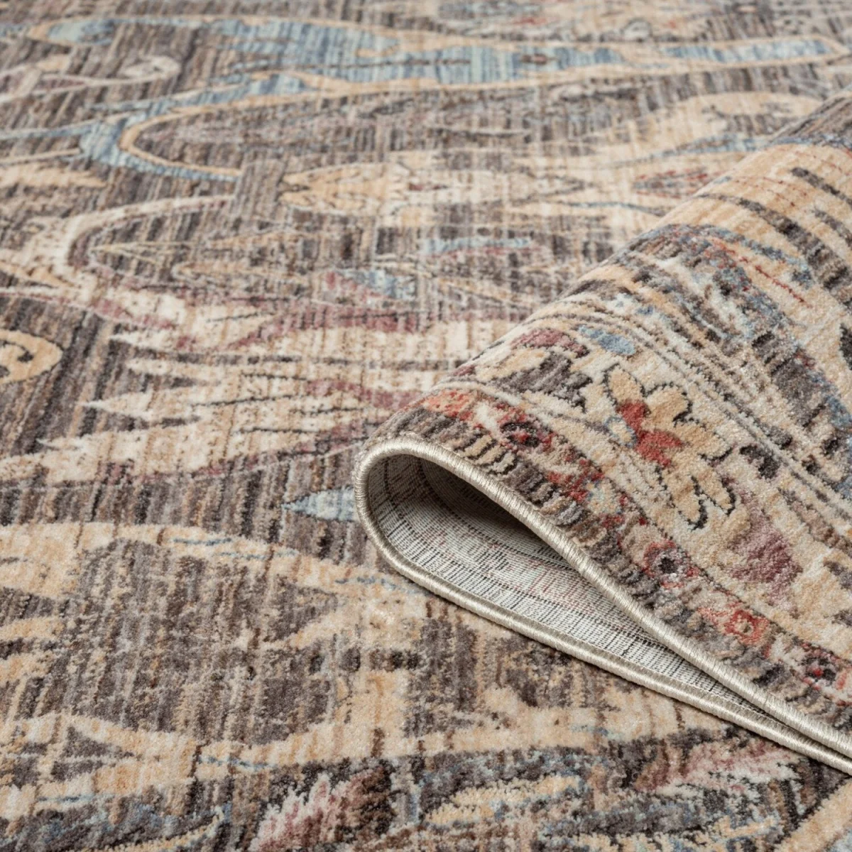 Underfoot Traditional Floral Border Rug Grey/Sand 8mm Polyester Pile - Grey – image 2