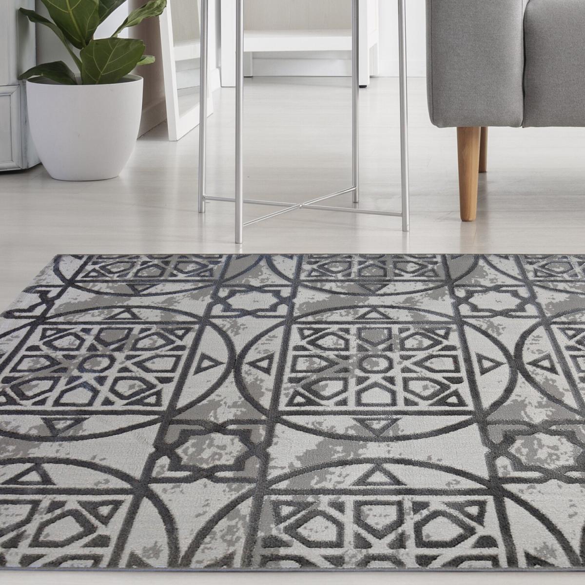 Grey Moroccan Print Shrink Yarn Living Room Rug - Holm - Pink / 170cm – image 4