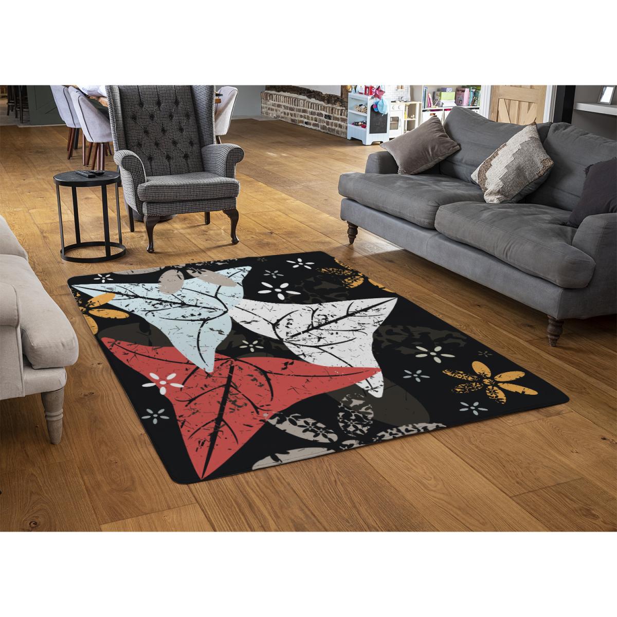 Leaves And Flowers. Autumn Pattern Designer Rug - Black / 200cm – image 3