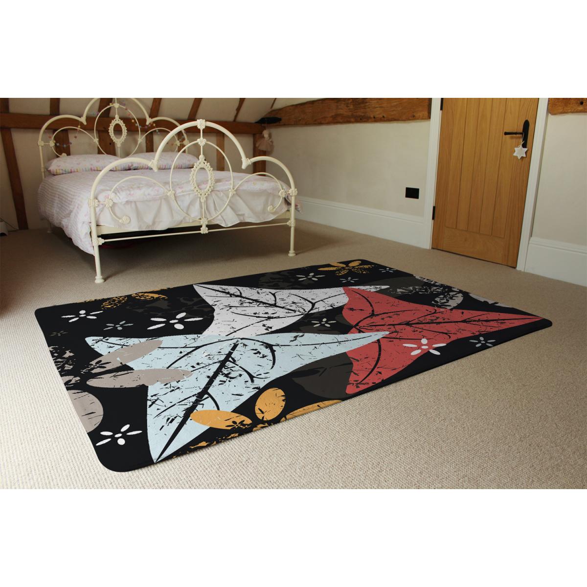 Leaves And Flowers. Autumn Pattern Designer Rug - Black / 200cm – image 4
