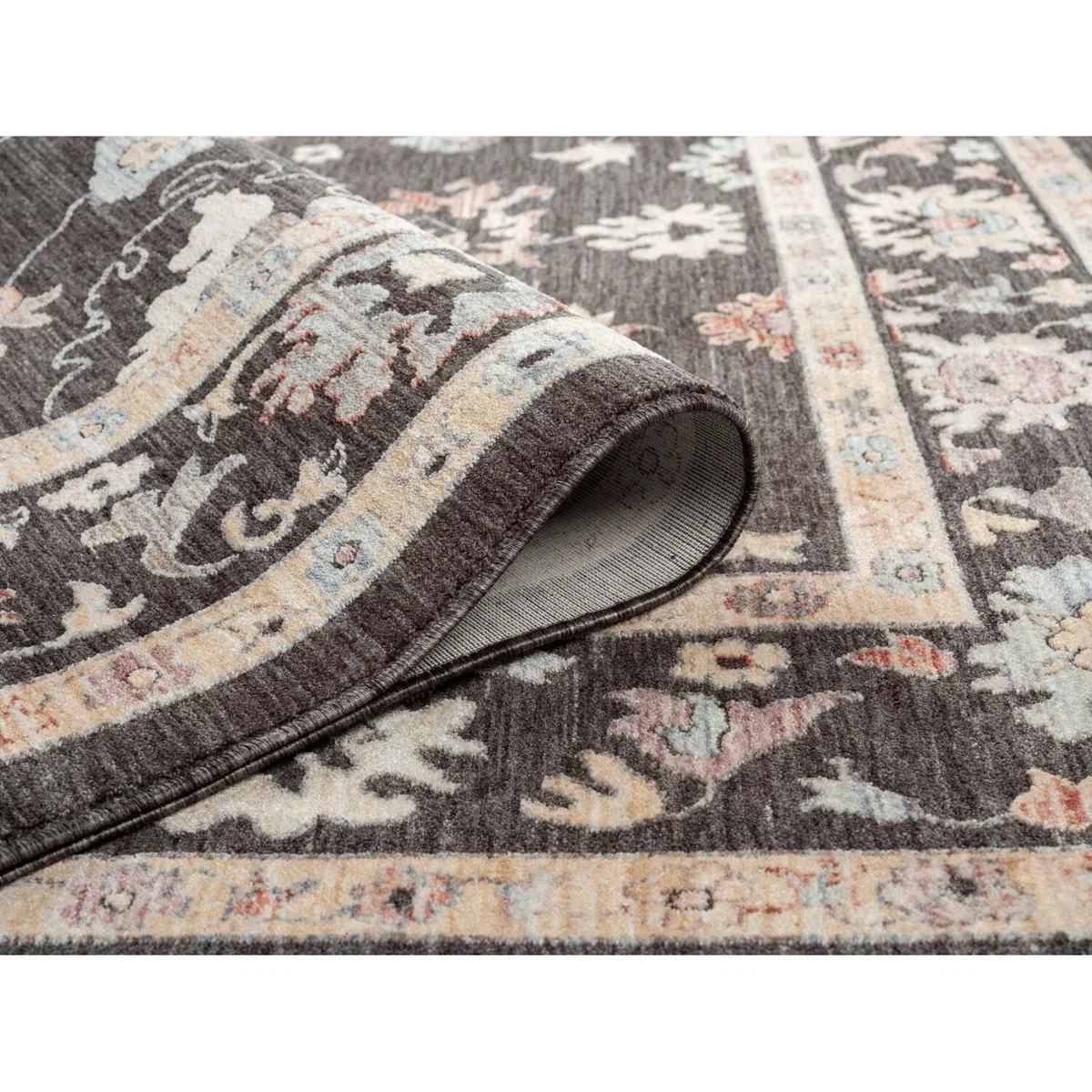 Large Traditional Floral Indoor Rug - Anthracite – image 2