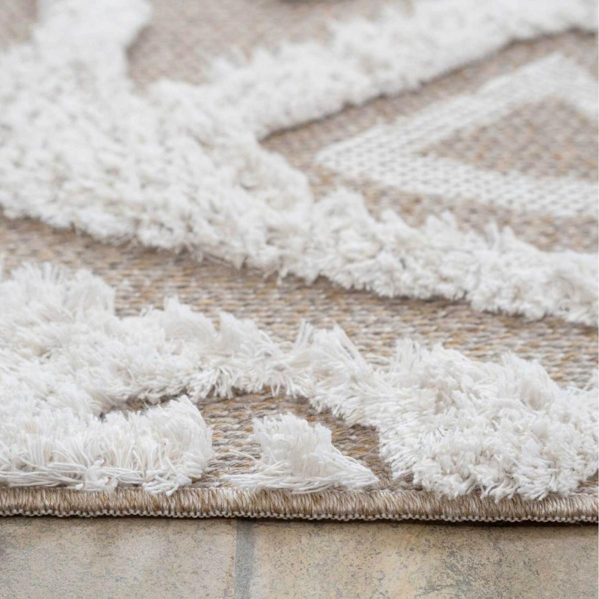 Beige Recycled Cotton 3D Boho Mandala Fringed Area Rug - Beige / 170cm – image 4