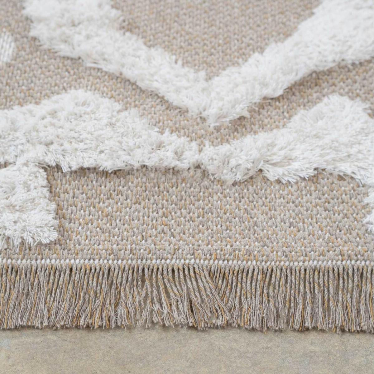 Beige Recycled Cotton 3D Boho Mandala Fringed Area Rug - Beige / 170cm – image 5