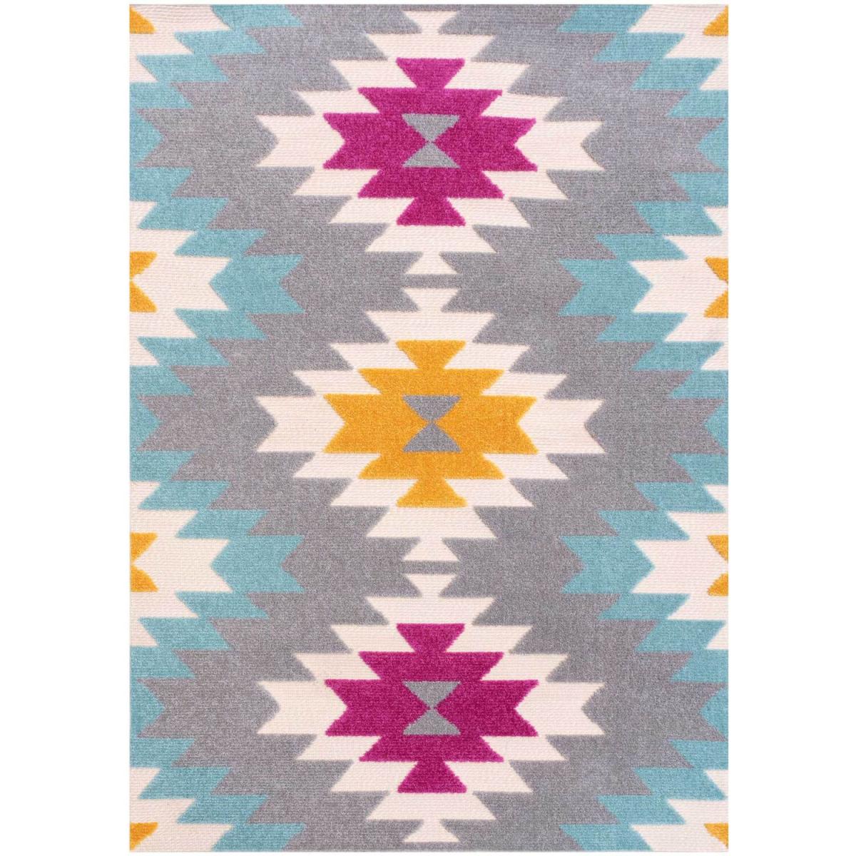 Grey Pink Colourful Textured Aztec Geometric Weatherproof Outdoor Garden Rug - Multicolour / 170 x 120cm – image 5
