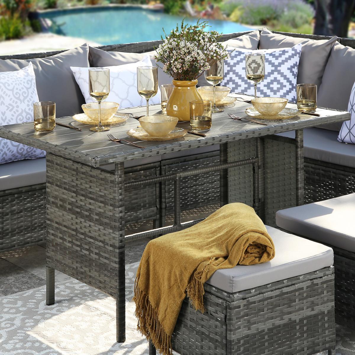 Thalia Outdoor Corner Sofa Set with Weather-proof Rug and Cushions - Grey – image 3