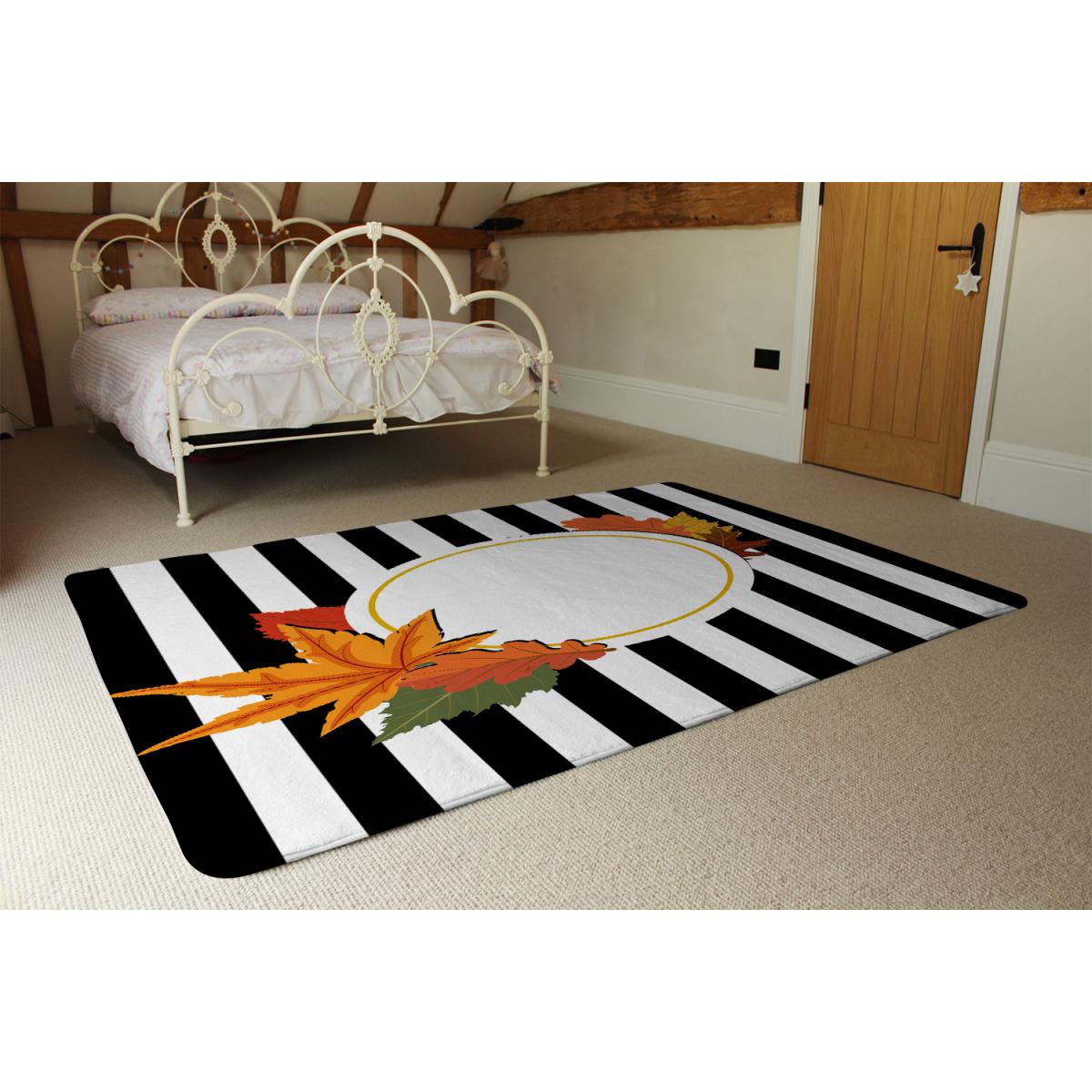 Black Stripes Autumn Leaves Rug - Orange / 150cm – image 3