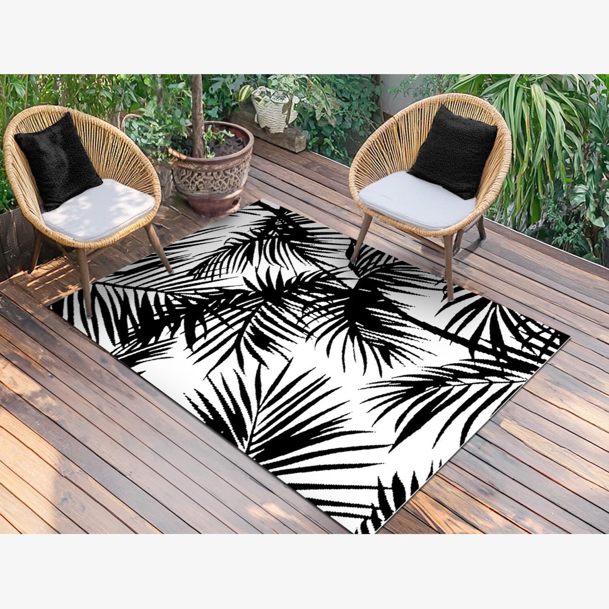 Black and White Jungle Outdoor Rug - Black and White / 150cm