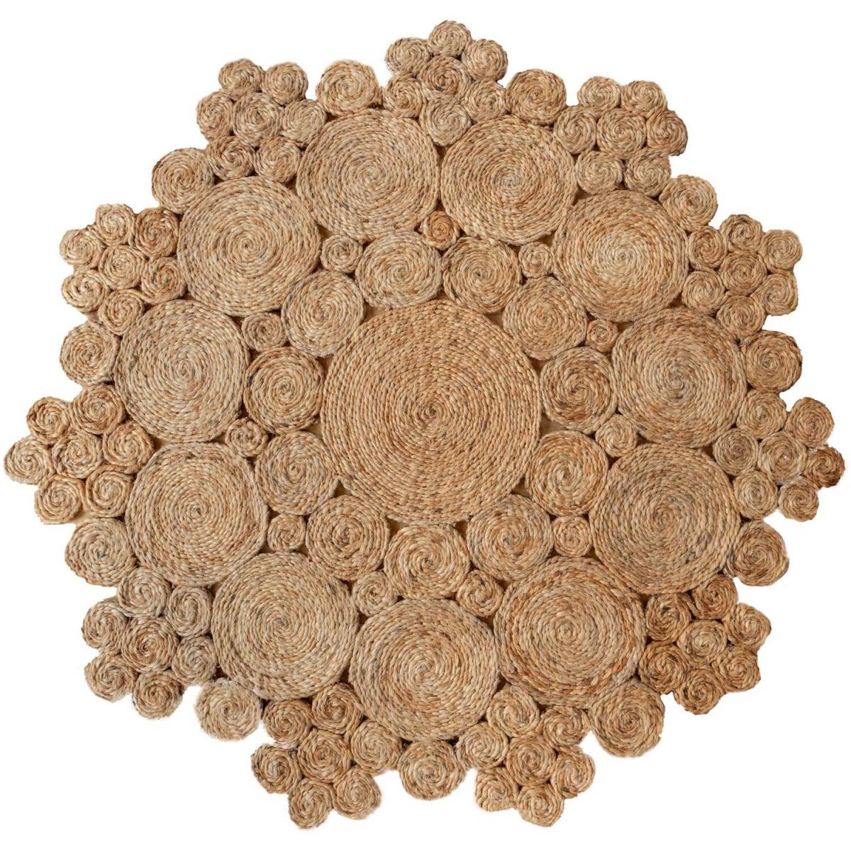 Handwoven Natural Jute Round Circle Floral Mandala Mat - Natural Brown – image 2