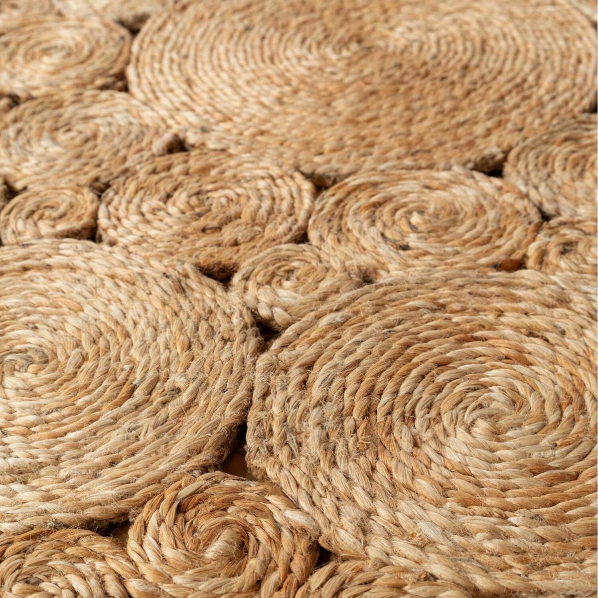 Handwoven Natural Jute Round Circle Floral Mandala Mat - Natural Brown – image 3