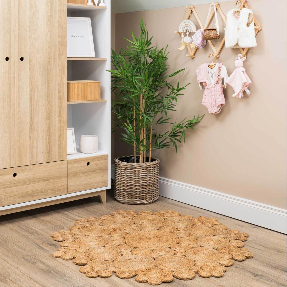 Handwoven Natural Jute Round Circle Floral Mandala Mat - Natural Brown – image 4