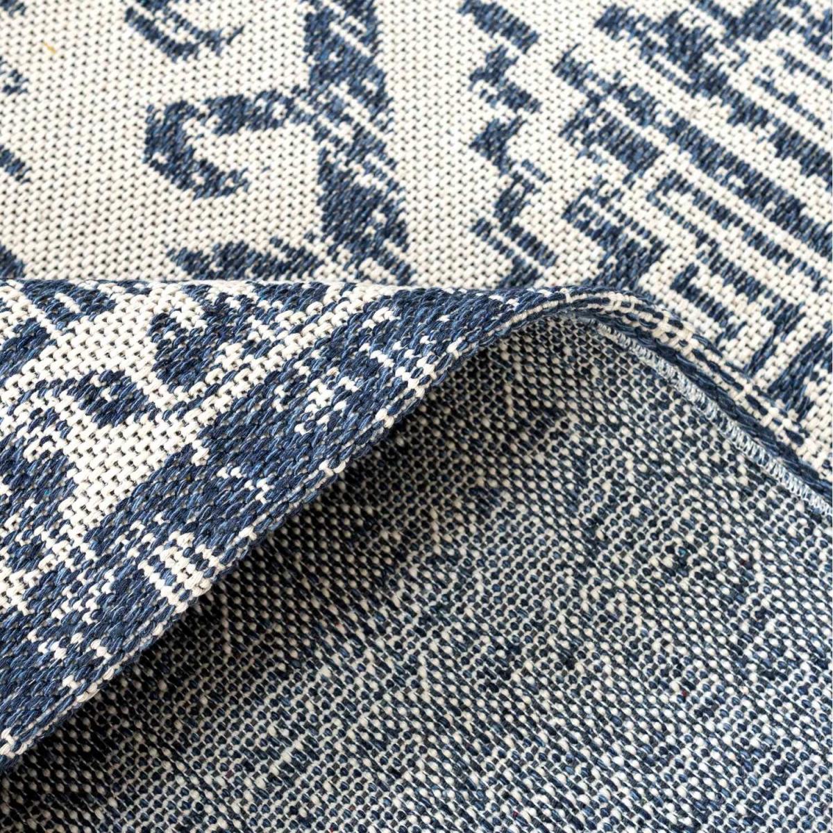 Navy Blue Boreded Geometric Recycled Cotton Area Rug - Blue / 240 x 60cm – image 4