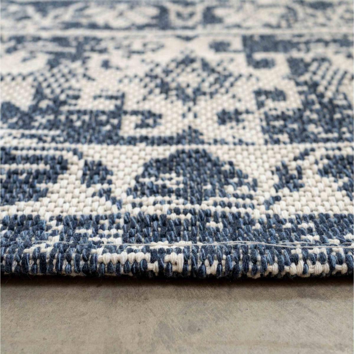 Navy Blue Boreded Geometric Recycled Cotton Area Rug - Blue / 240 x 60cm – image 5