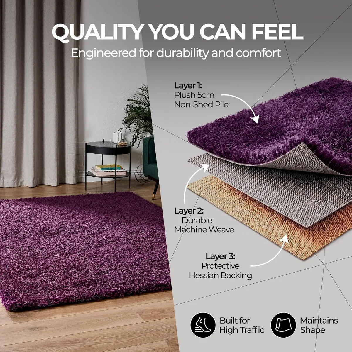 California Shaggy Rug - Aubergine / 150cm / 80cm – image 5