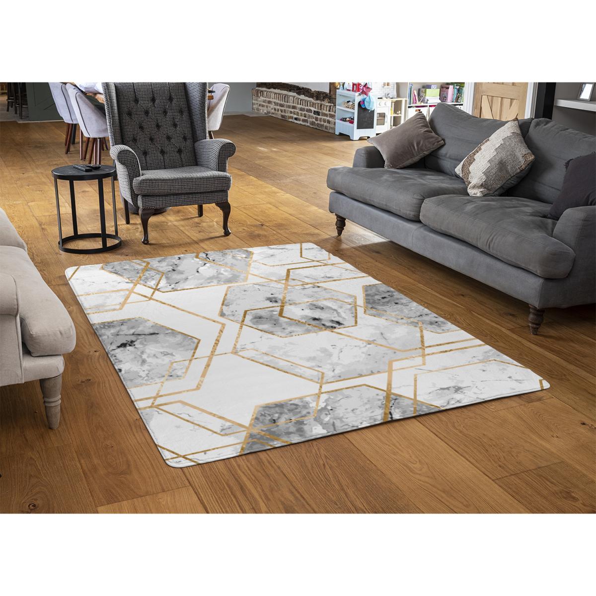 Geometric Marble Pattern With Gold Glitter Rug - Gold / 230cm – image 3