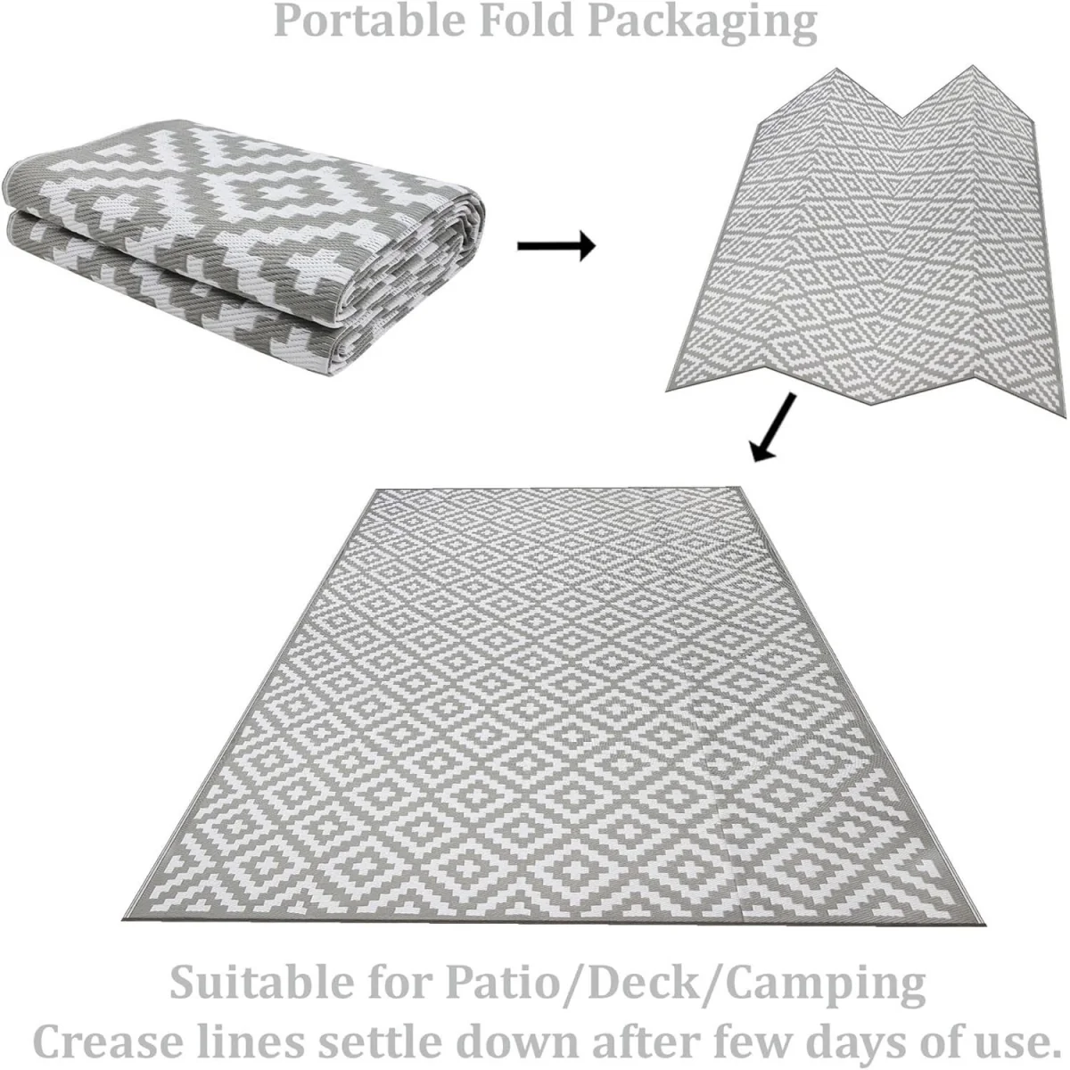Bliss Grey White Outdoor Rug 270x360cm 9x12ft Waterproof Picnic Mat - Grey – image 2