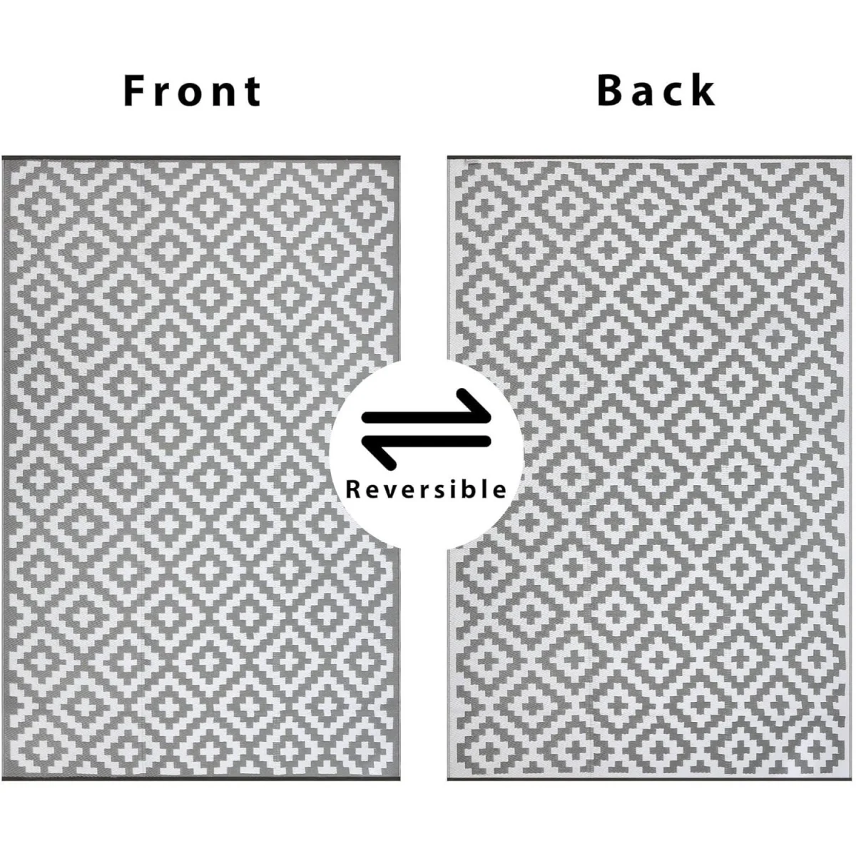 Bliss Grey White Outdoor Rug 270x360cm 9x12ft Waterproof Picnic Mat - Grey – image 3