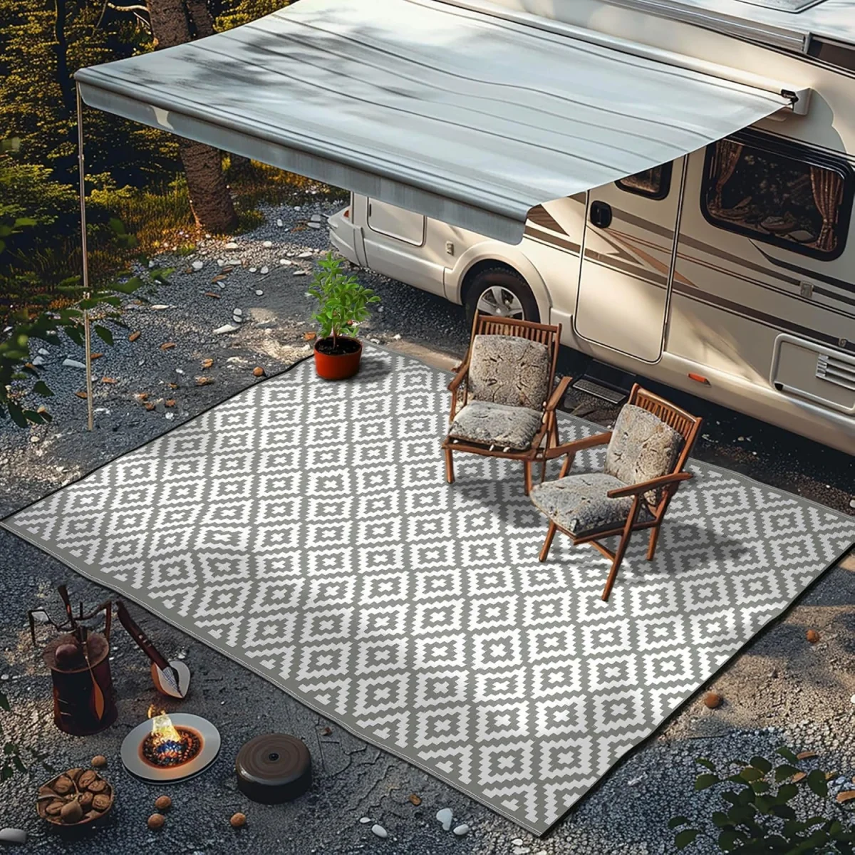 Bliss Grey White Outdoor Rug 270x360cm 9x12ft Waterproof Picnic Mat - Grey – image 5