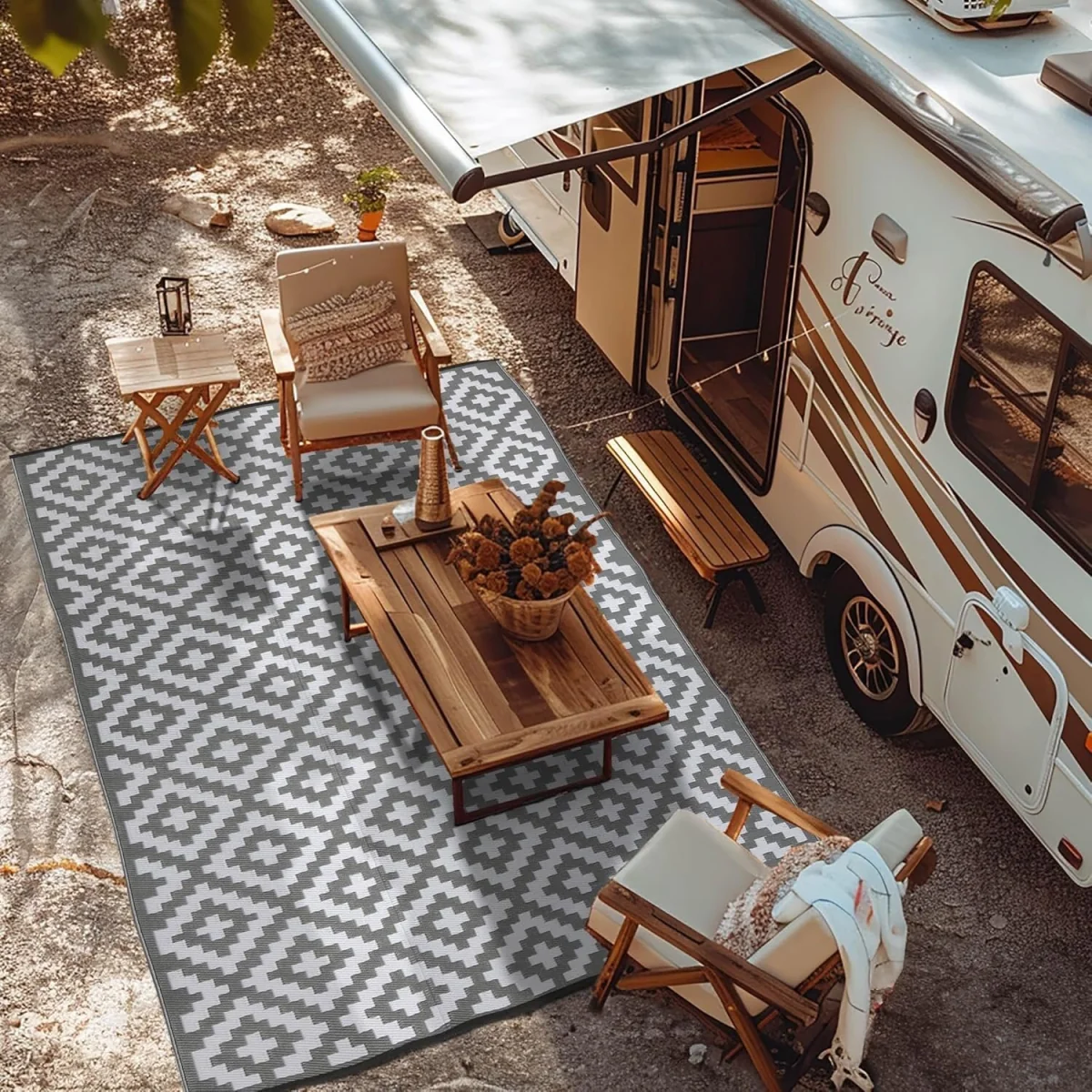 Bliss Grey White Outdoor Rug 270x360cm 9x12ft Waterproof Picnic Mat - Grey – image 7