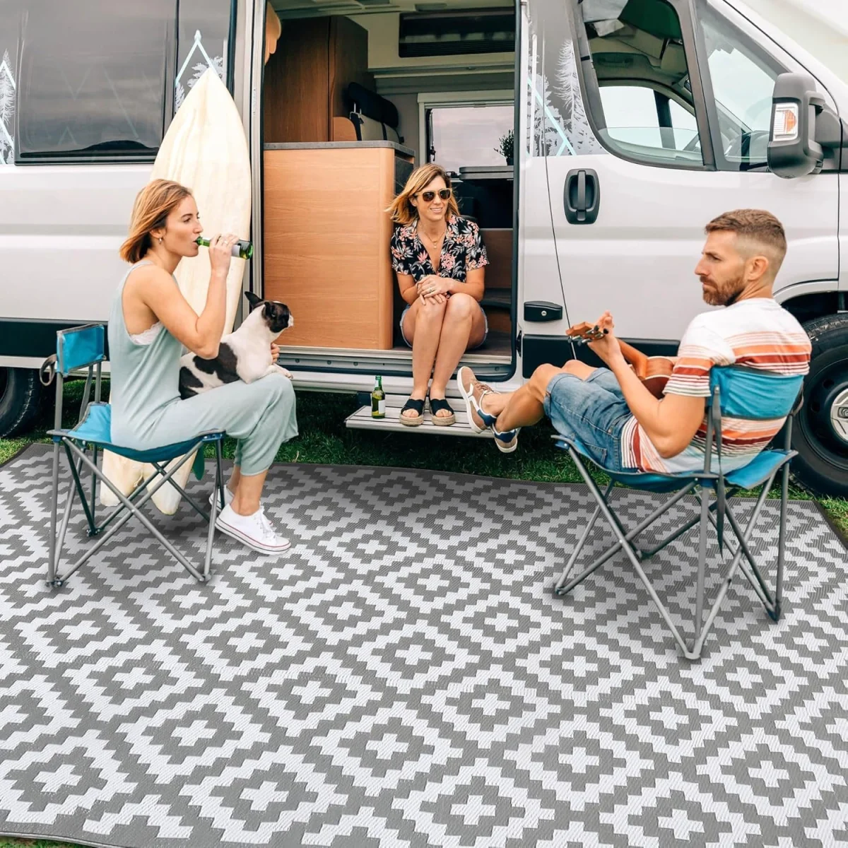 Bliss Grey White Outdoor Rug 270x360cm 9x12ft Waterproof Picnic Mat - Grey – image 1