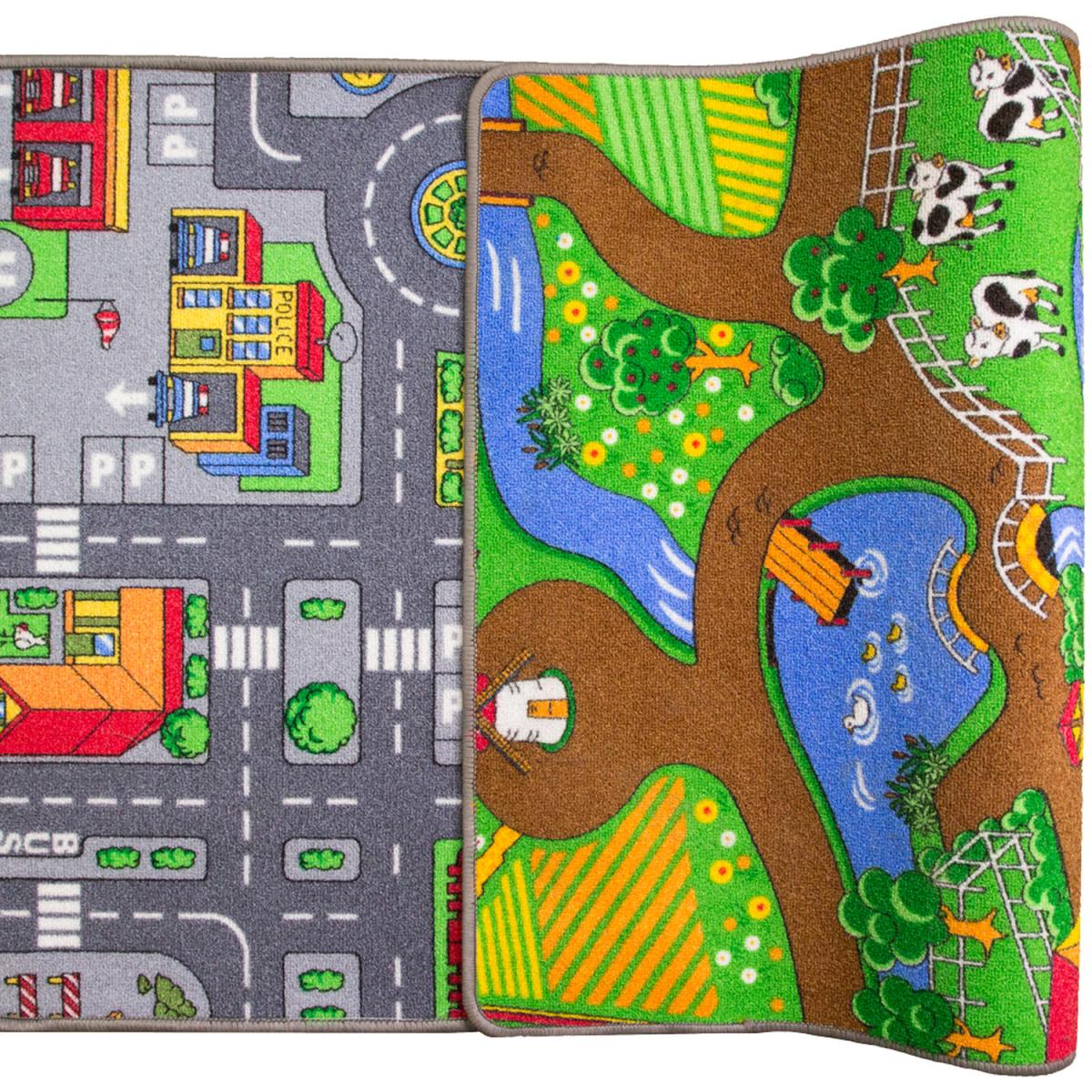 Kids Double Sided Play Mat Roads City Farm Play Room Rug - Multicolour / 165 x 100cm – image 2