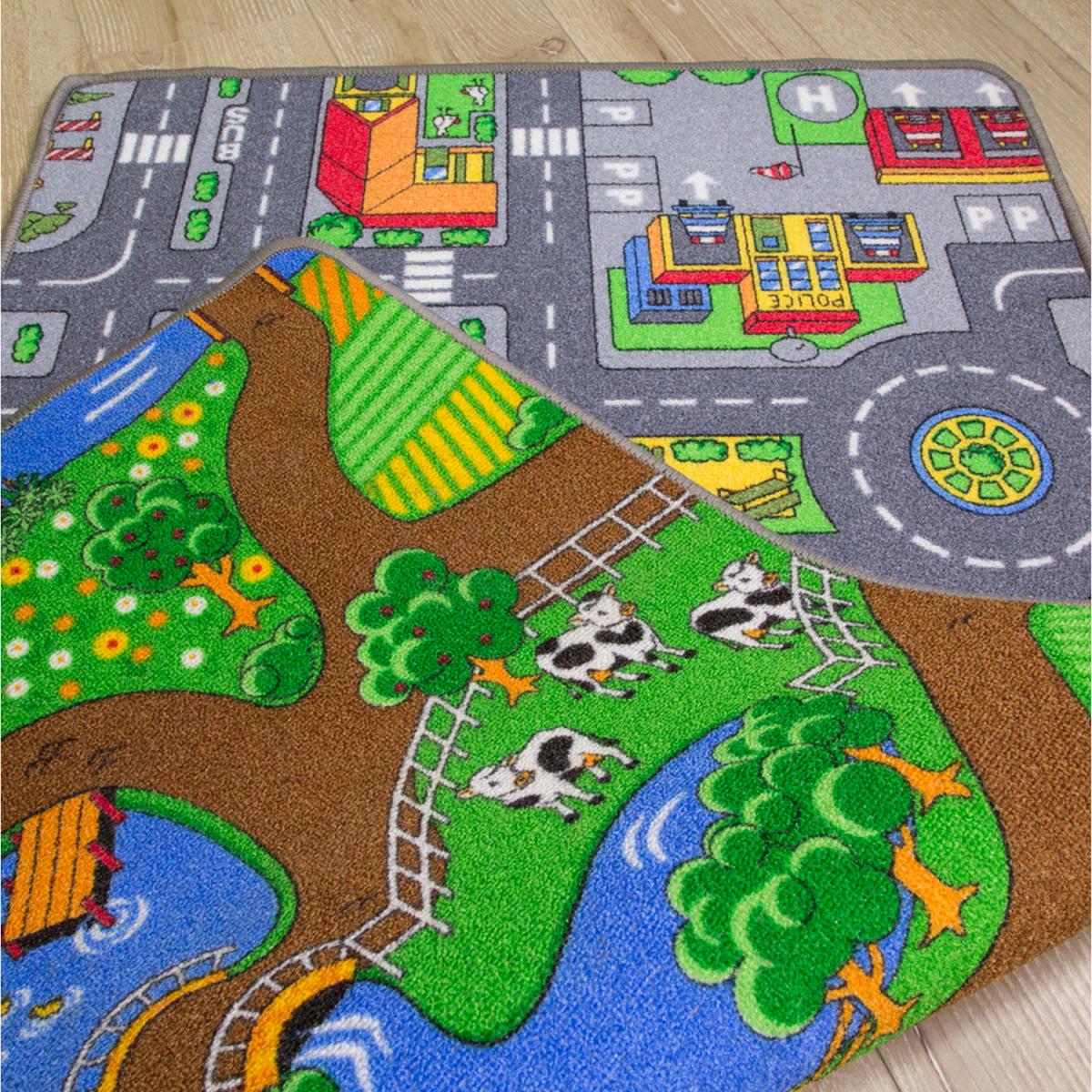 Kids Double Sided Play Mat Roads City Farm Play Room Rug - Multicolour / 165 x 100cm – image 1